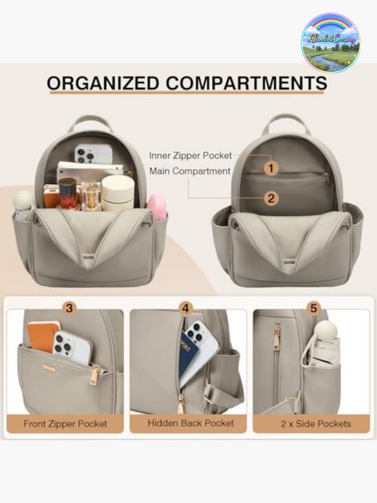 Leather Mini Backpack with Multiple Pockets for Travel College Work main image 4
